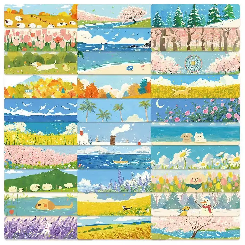 

30pcs Happy Time Cartoon Animals Landscape Paper Bookmark DIY Students Readers Page Marking Library Office Page Marker