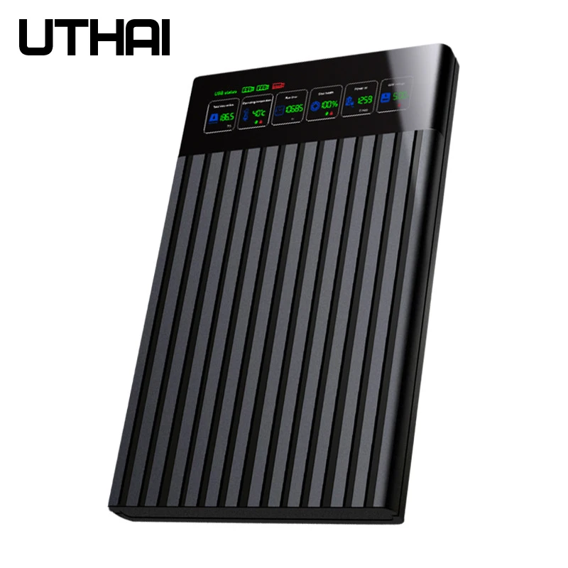

UTHAI Type-C 2,5-дюймовый внешний жесткий диск для ноутбука с интеллектуальным цифровым дисплеем, последовательный порт SATA, решение для мобильного хранения