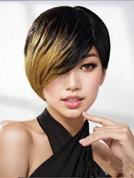 Short Pixie Cut Wig Straight Omber Human Hair Wigs Full Mahine Made Wig Cheap Wigs Daily Wear For Women #F1B/27 Color,FY-019