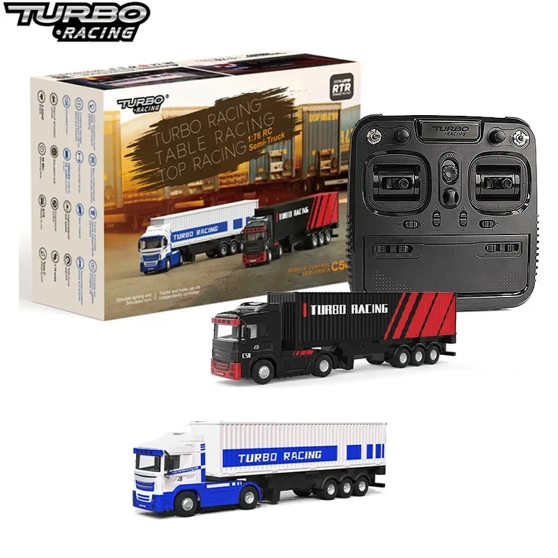 Turbo Racing 1:76 C50 Remote Control Truck Simulated Vehicle RC Tractor Trailer Light Sound System RTR Version Toy Car