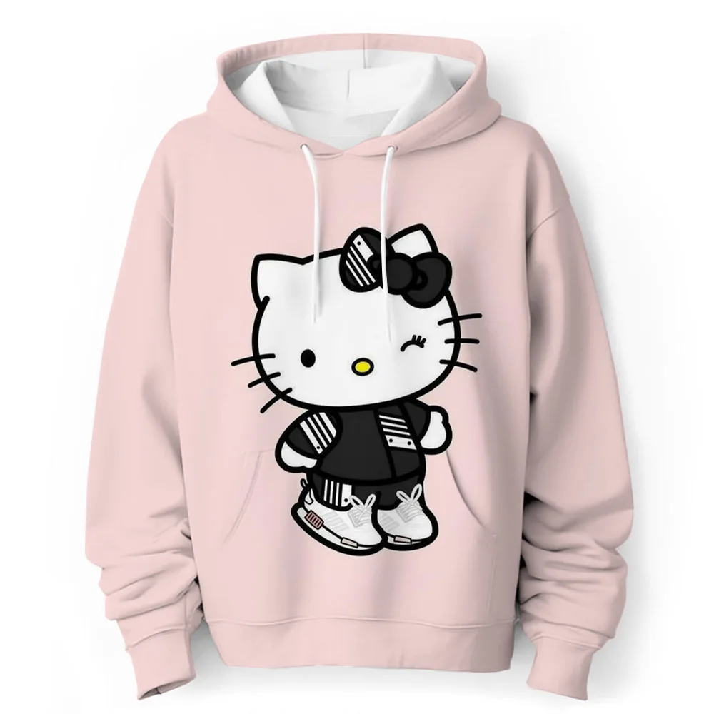 New Hello Kitty Kuromi 3D Printed Hoodie Cartoon Anime Streetwear Oversized Hooded Sweatshirts Cool Hoodies Boys Girls Pullovers