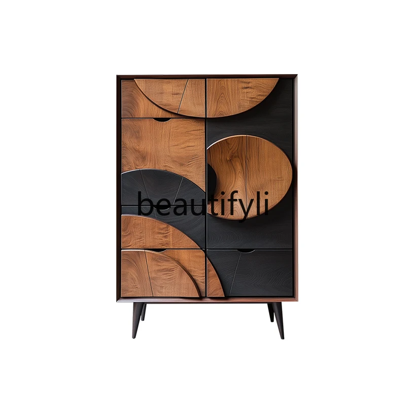 

Art entrance personalized retro dining side cabinet Nordic light luxury high-end solid wood bucket cabinet decorative cabinet