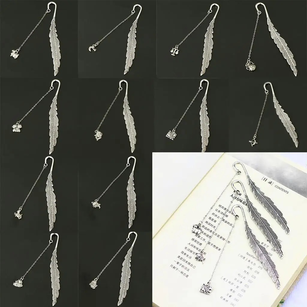 Elegant Zodiac Bookmark Alloy Feather Constellation Tassel Reading Marker for Poetry Fan Journal Lover Gift for Colleague