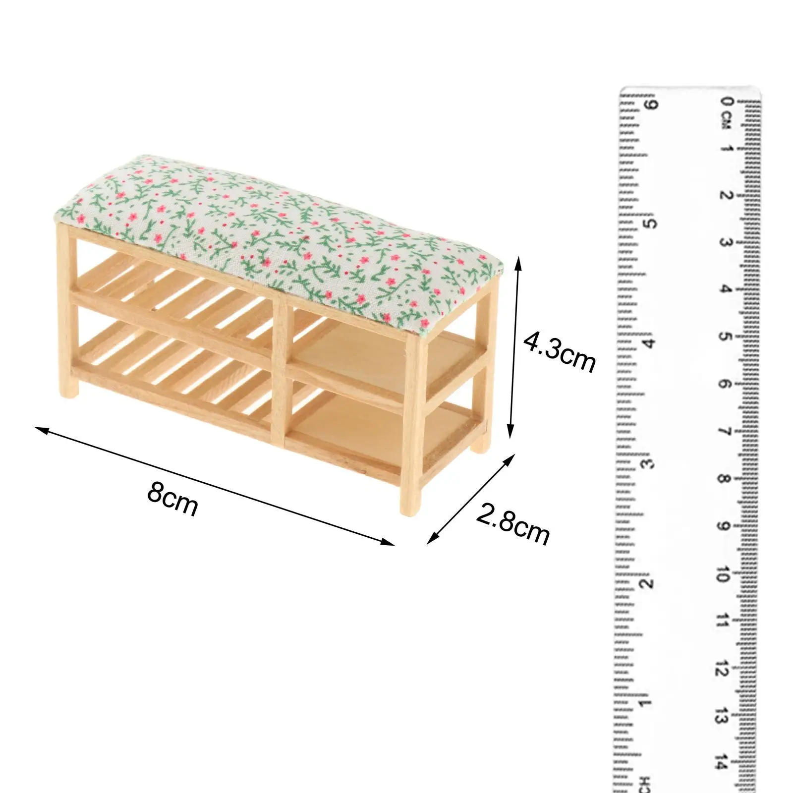 Banco de almacenamiento de zapatos en miniatura para casa de muñecas 1:12 con cojín, muebles Micro