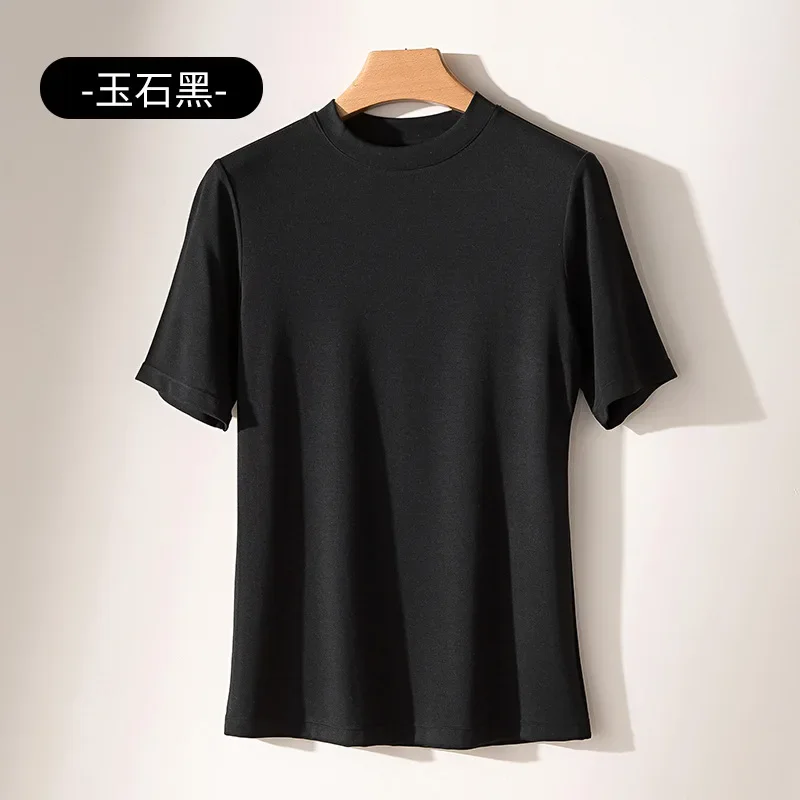 2024 Summer New Women\'s Lanjing Modal Short sleeved T-shirt Cool and Quick Drying Half sleeved Bottom Shirt Round Neck T-shirt