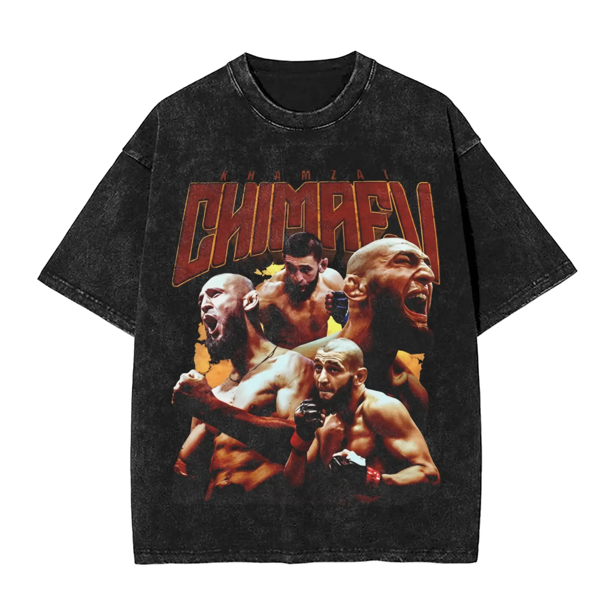 Vintage Khamzat Chimaev T-Shirt Men Crew Neck Pure Cotton Washed T Shirts Player Short Sleeve Tees Graphic Printed Clothing