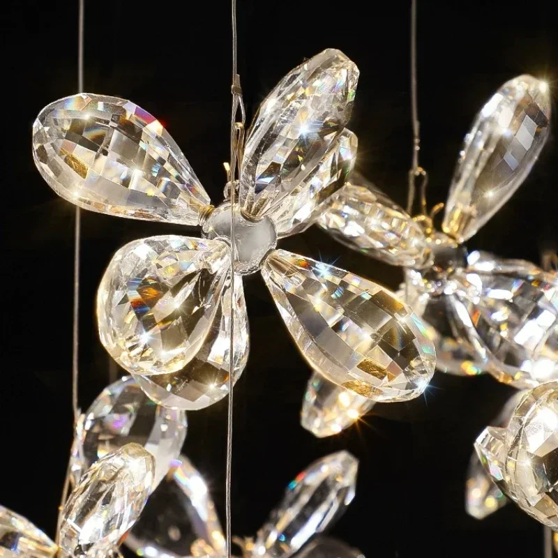 Modern Luxury Restaurant Crystal LED Chandelier Bar Large Home Design Flower Shaped Crystal Decorative Lighting Pendant Lights