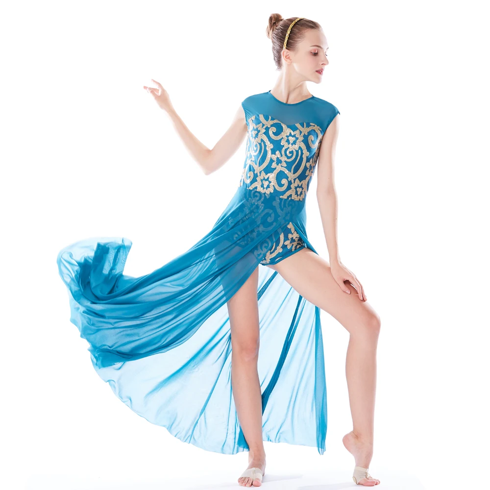 MiDee Fairytale Sequin Brocade Long Skirt Lyrical Dance Dress For Stage Competition Performance