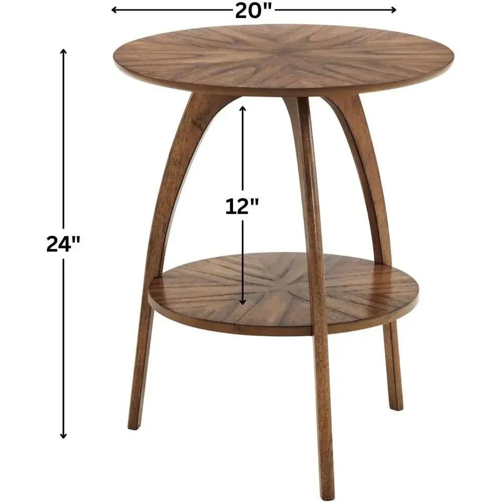 Retro -Century ern Round Wood End Table, Solid Grain Side Table with Lower Shel, Small Accent Table or Living Room or Nightstand