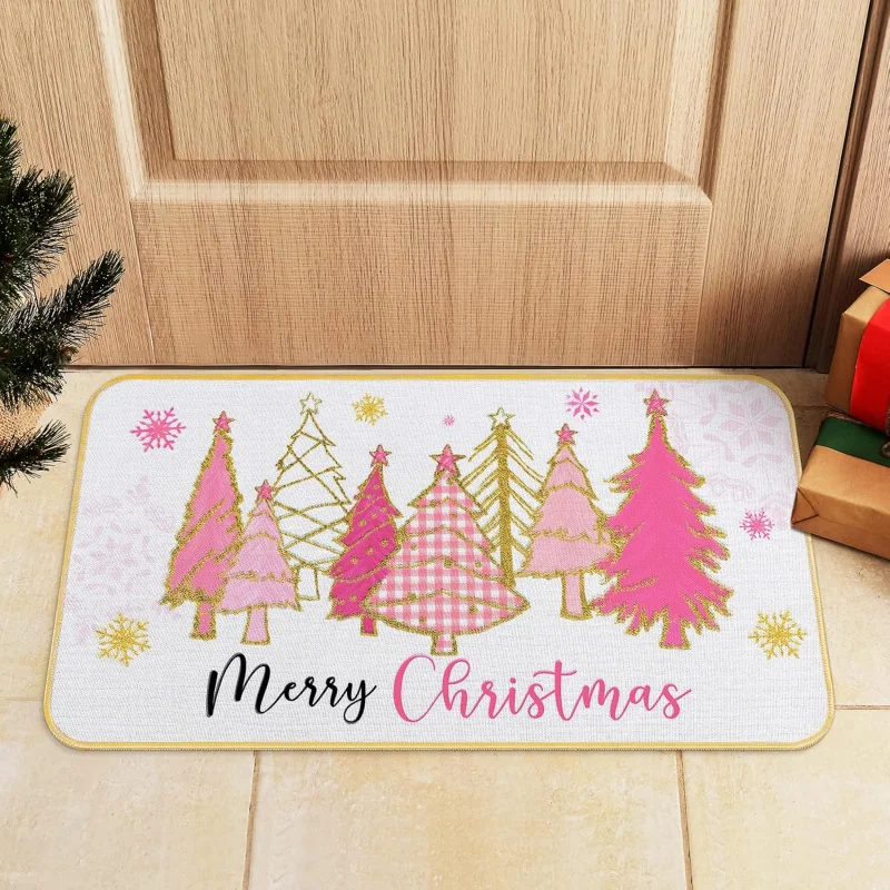 Christmas pink by mat anti slip outdoor welcome decoration indoor and outdoor holiday floor mat 61X90cm