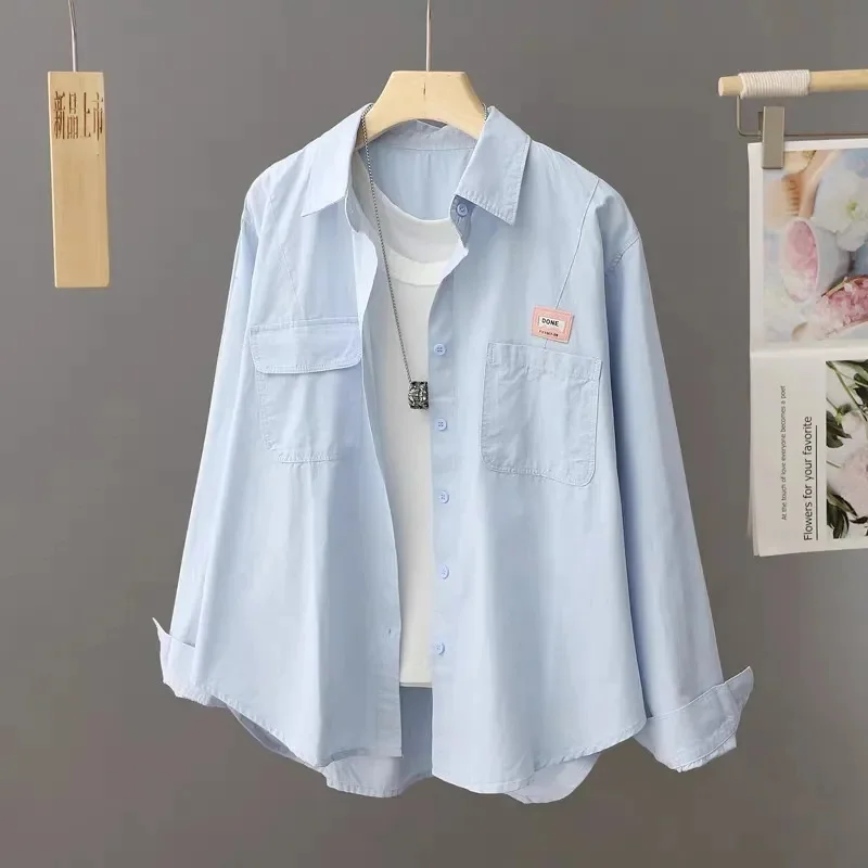 

Design Sense Coat Ladies 2025 Spring Autumn New Cotton Shirt Women's Jacket Polo Collar Joker Long Sleeve Overwear Female Top