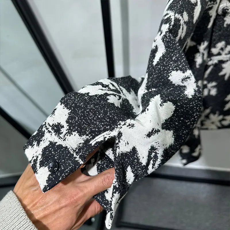 Fashionable and Popular Spring Retro Distressed Cotton Linen Printed Loose Shirt Design Stand Collar