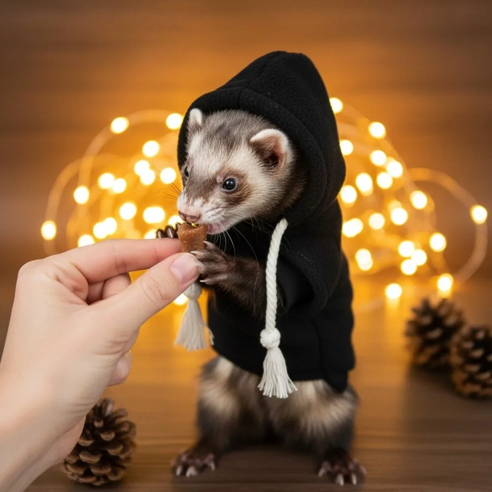 

Elastic Ferret Hoodie Cozy Thick Fleece Pet Striped Sweatshirt Soft Stylish Drawstring Pet Warm Clothing Pet Supplies