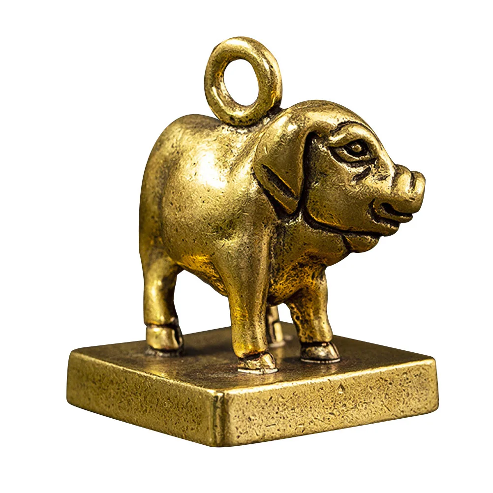 

Zodiac Pig Seal Desktop Decoration Cute Keychain Mini Brass Metal Stamp Statue Copper Animal Pendants