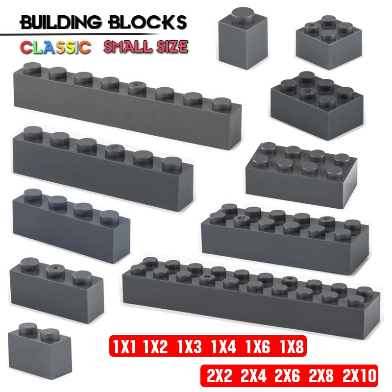 Building block 1X1 1X6 2X6 2X8 hole dark grey brick basic accessories education creativity compatible brand building block toy