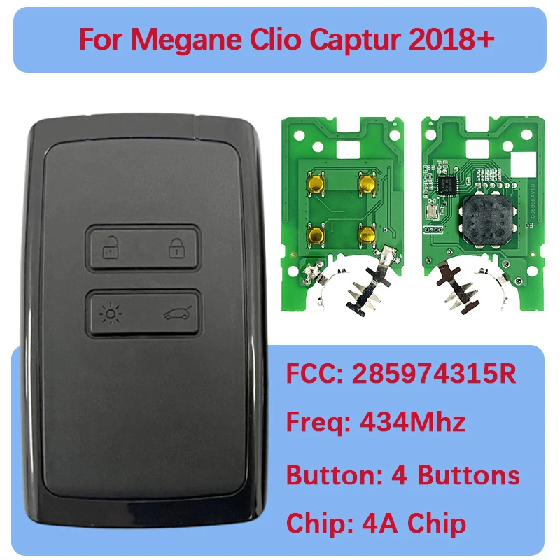 CN010041 Aftermarket 4 Button Smart Keyless Key 4A NCF29A1 Chip 434Mhz For Clio5 Captur Talisman Megane 4 Espace 5 Scenic Kadjar