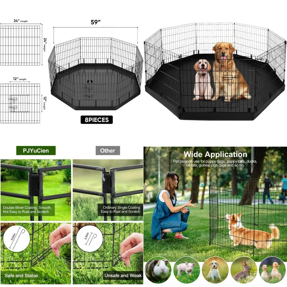 

Foldable Metal Dog Exercise Pen with 8 Panels, 24H, for Small to Medium Pets - Indoor/Outdoor Use