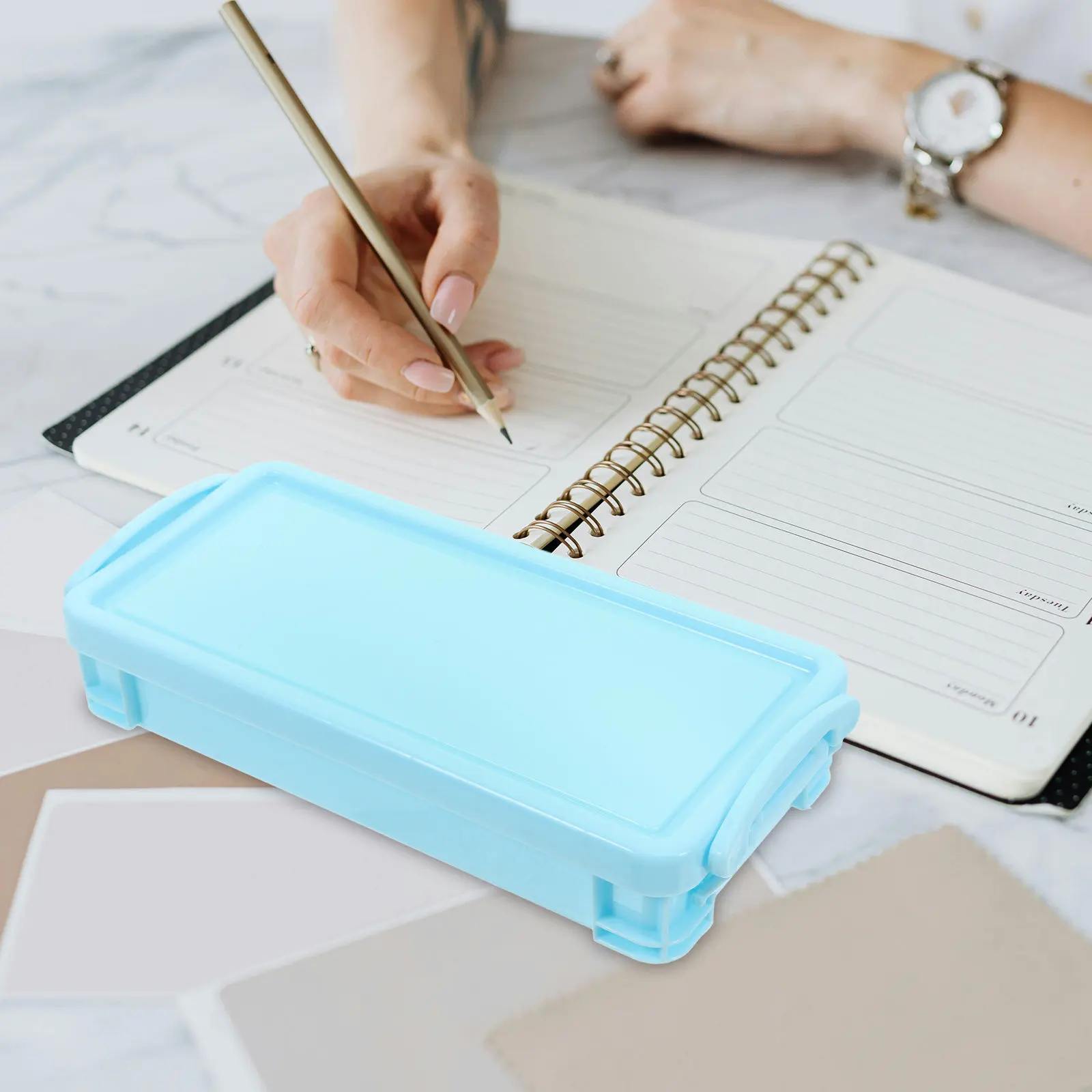 Plastic Stackable Pencil Box Hard Durable Case Snap-Tight Lid Pencil Organizer Large Capacity Desk Storage Box
