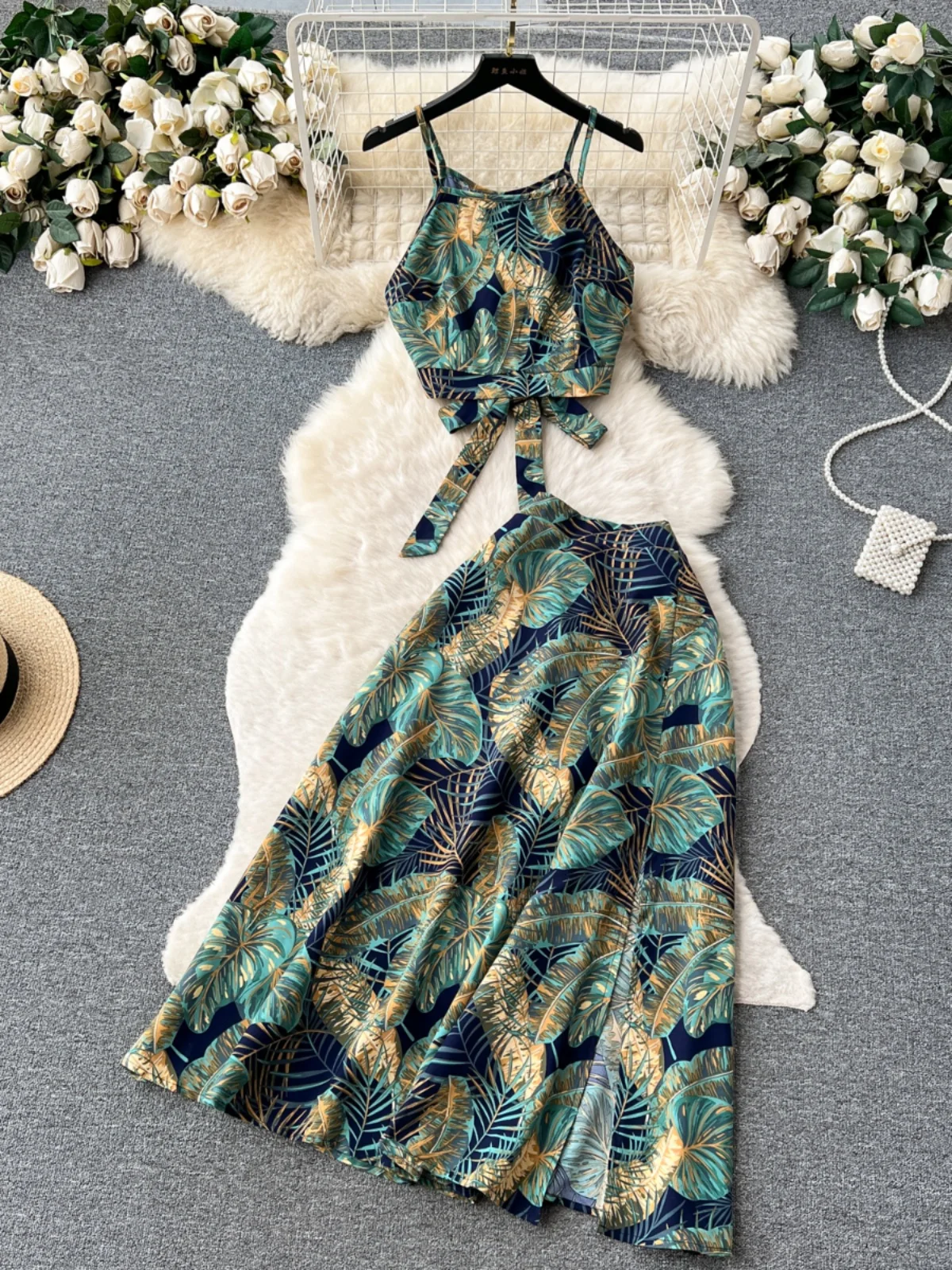 

Dopne Pure Desire Spicy Girl Faion Set Женский летний комплект Tie Dye Belly Button ort Strap Разделенная макси-юбка Ensemble