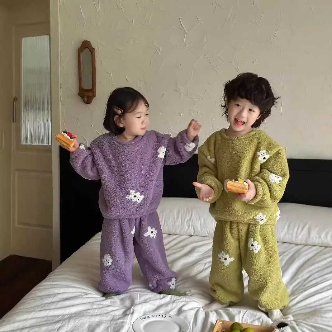 

2025 Winter Clothing New Pajamas for Kids Cartoon Plush Kids Pajamas Set Boys Clothes Thick Sleepwear Set