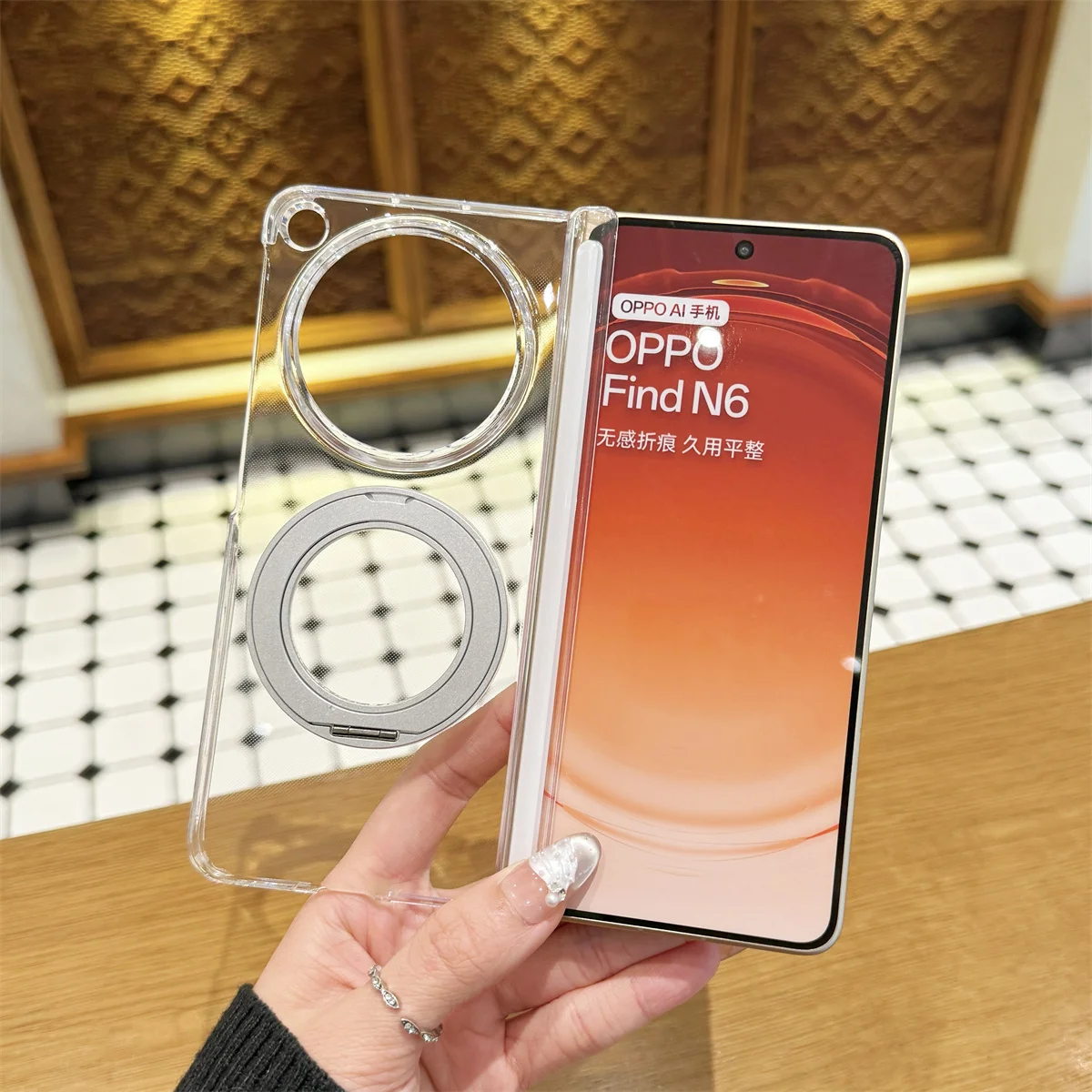 For OPPO Find N6 Case Hard PC Transparent middle hinge Ring 