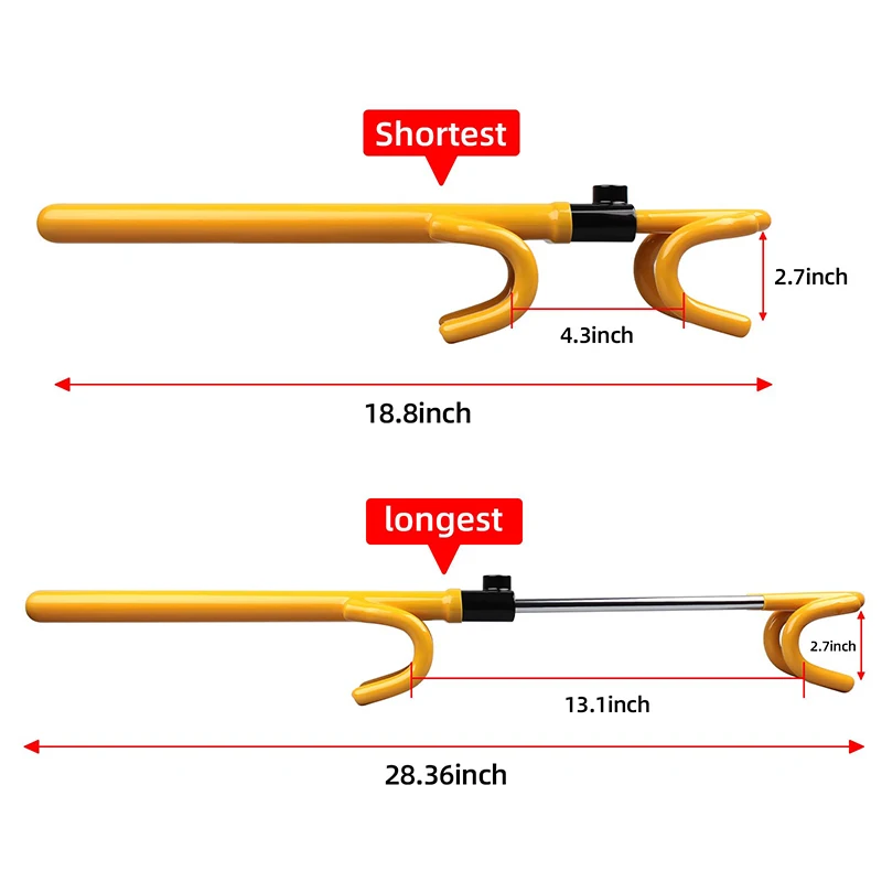 قفل أمان ضد السرقة للسيارة ، مشبك بطول قابل للتعديل ، أقفال مزدوجة الخطاف ، قفل عجلة قيادة للخدمة الشاقة للسيارة ، الشاحنة