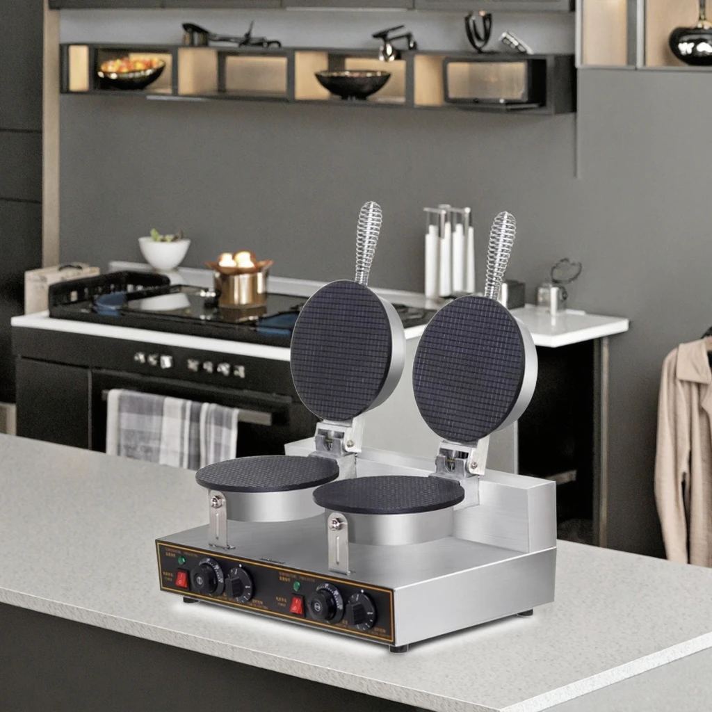 Food tools 220V Commercial Electric Industrial Non-sticking Stainless Steel Portable  Ice Cream Waffle Maker New Easy Opera