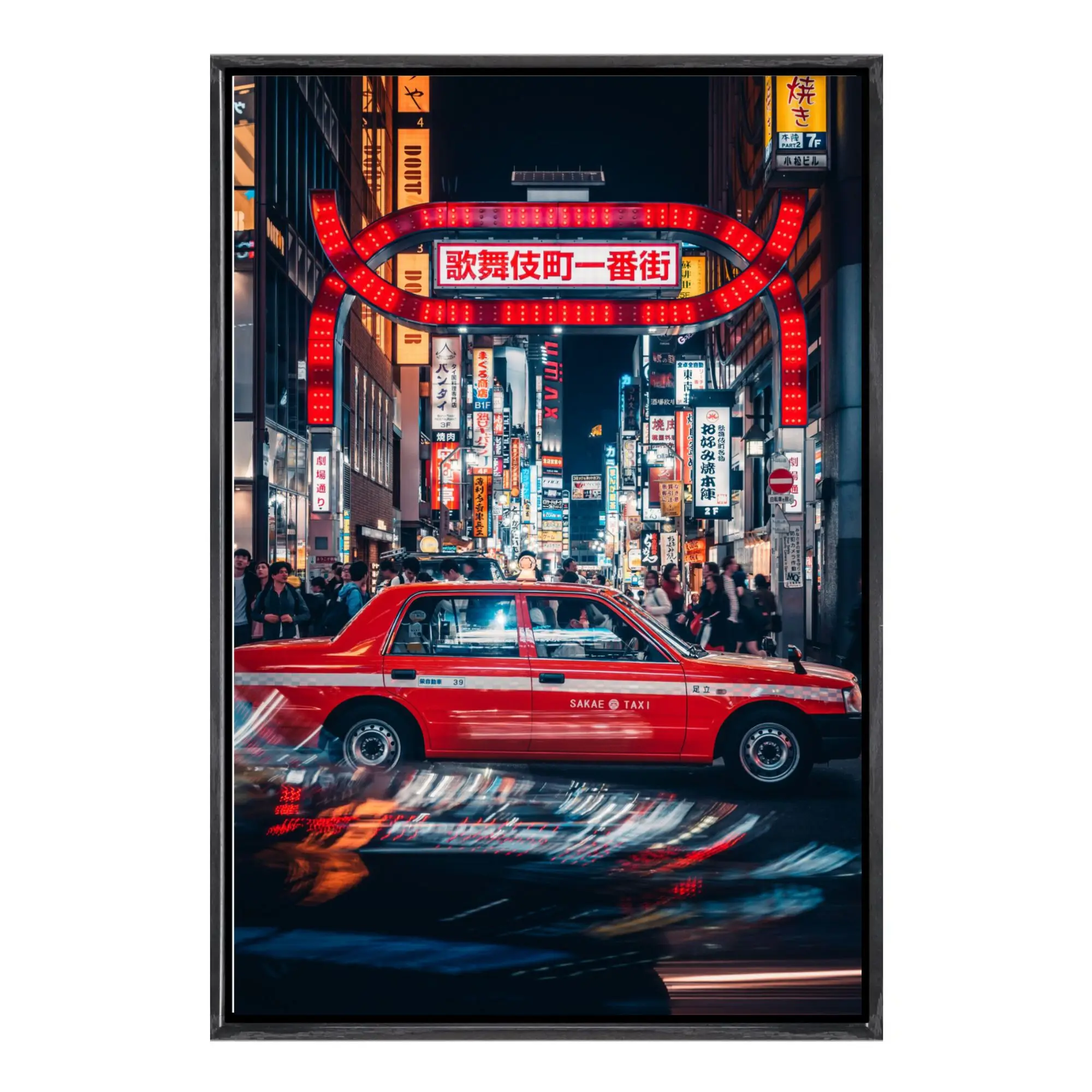 Arte de pared enmarcado en lienzo de Japón de Tokio, impresionante impresión escénica de paisaje urbano moderno, póster urbano de luces de neón de rascacielos