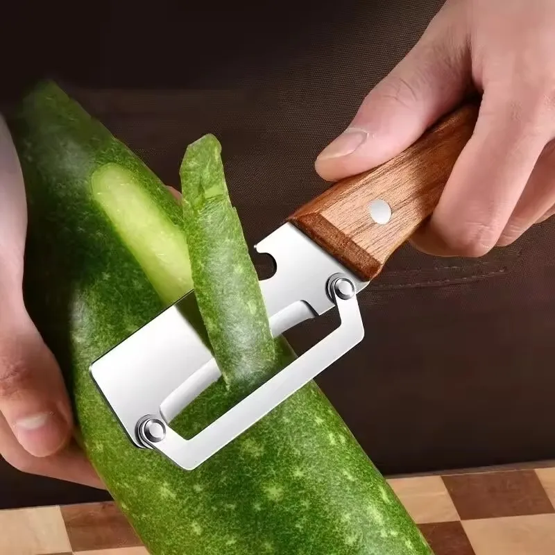 Stainless Steel Peeler With Wooden Handle For Peeling And Slicing Fruits And Vegetables  Durable And Smooth Operation