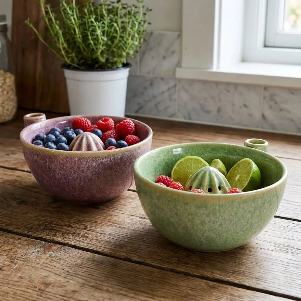 Ceramic Automatic Fruit Washing Bowl Built-In Drain Slots 360 Degree Rotating Dynamic Vortex Cleaning Bowl Drain Spout