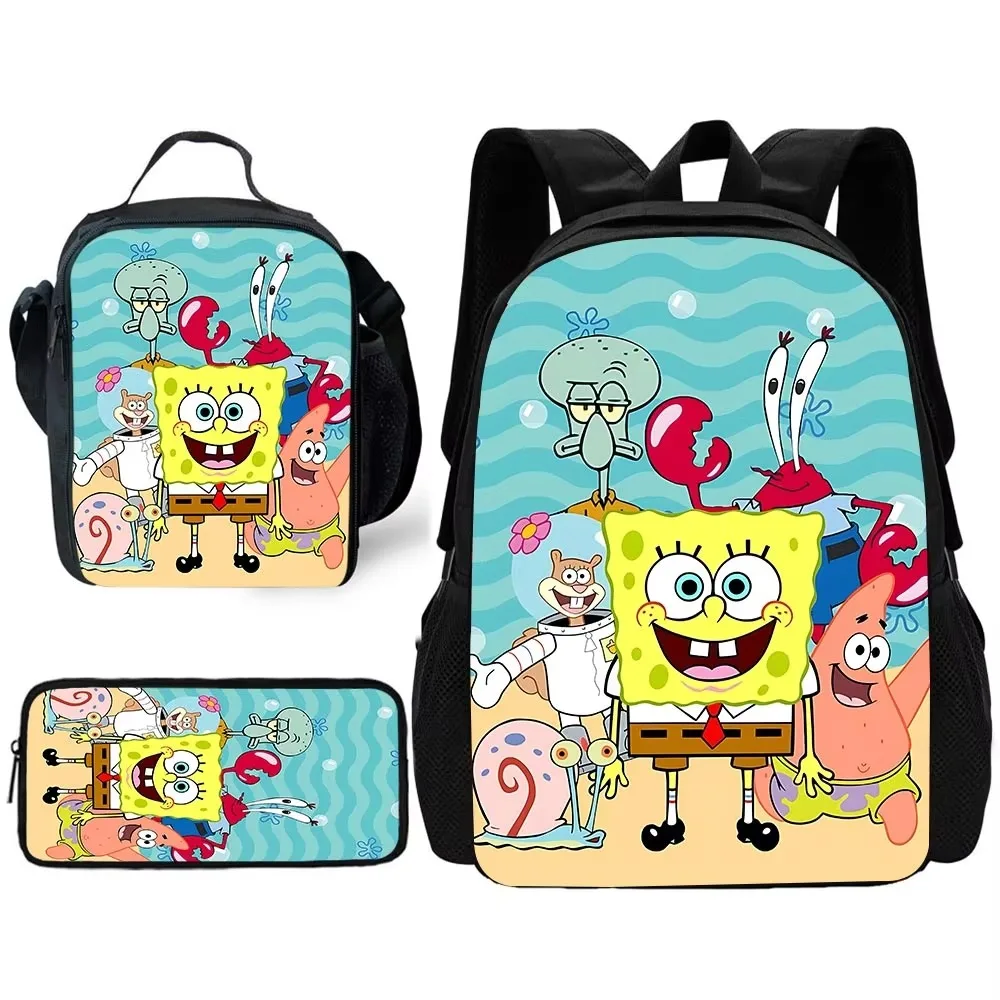 Cartoon Cute Child School Backpack with Lunch Bags ,Pencil Bags ,School Bags for S-spongebobS Boys Girls Best Gift