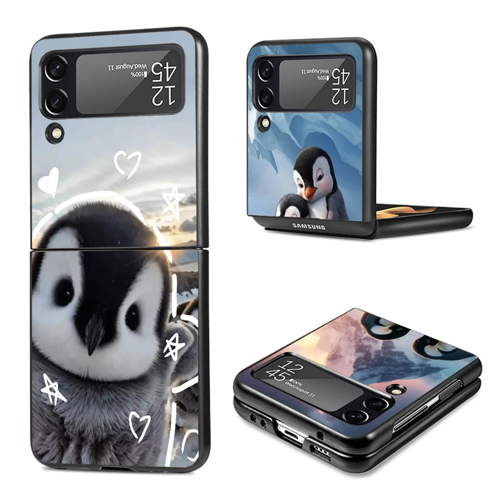 Penguins Love At The North Pole Black Phone Cases for Samsung Z Flip 6 5 4 3 Luxury Hard Galaxy ZFlip6 Flip5 Flip4 Flip3 Mobile