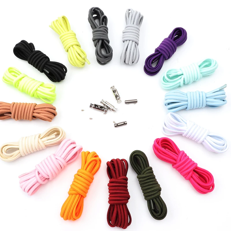 Cordones elásticos redondos para zapatillas de deporte, cierre de Metal, sin corbatas, goma de encaje rápido para niños y adultos, 1 par