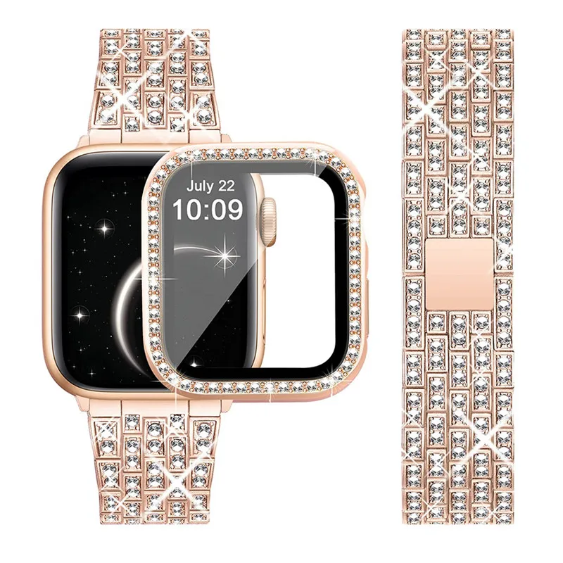 Metal Strap for Apple Watch Band 40mm 38 41mm 44mm 45mm Woman Diamond Shining Stainless Steel Link Bracelet iWatch 7 6 SE 5 4 3