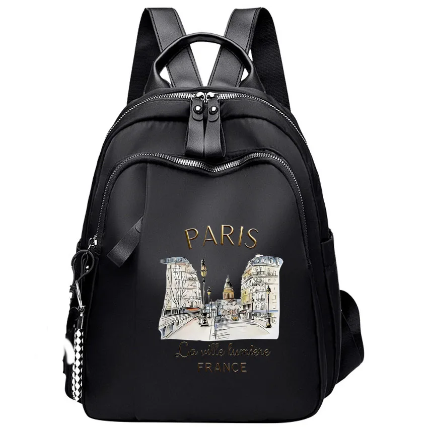 

Women Schoolbag 90s Paris Printed Female Waterproof Large Capacity School Backpack Zipper Teens Girl Casual Daypack Bag