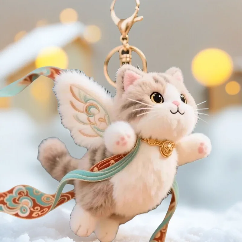 1PC Dunhuang Flying Cat Nine Color Deer Plush Doll Cute Bag Pendant Key Decoration Gift for Friends