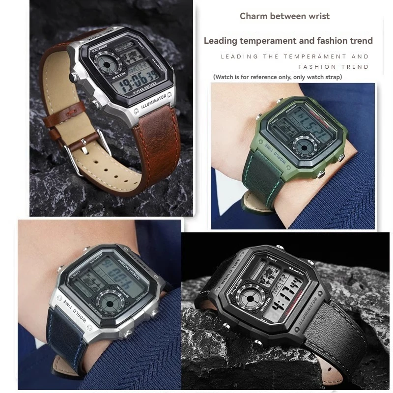 لساعة كاسيو AE1200 AE-1200 AE1300 A158 A168 AQ-150W W-216H F-108 خمر جلد البقر Lea-ther حزام (استيك) ساعة حزام الرجال 18 مللي متر سوار