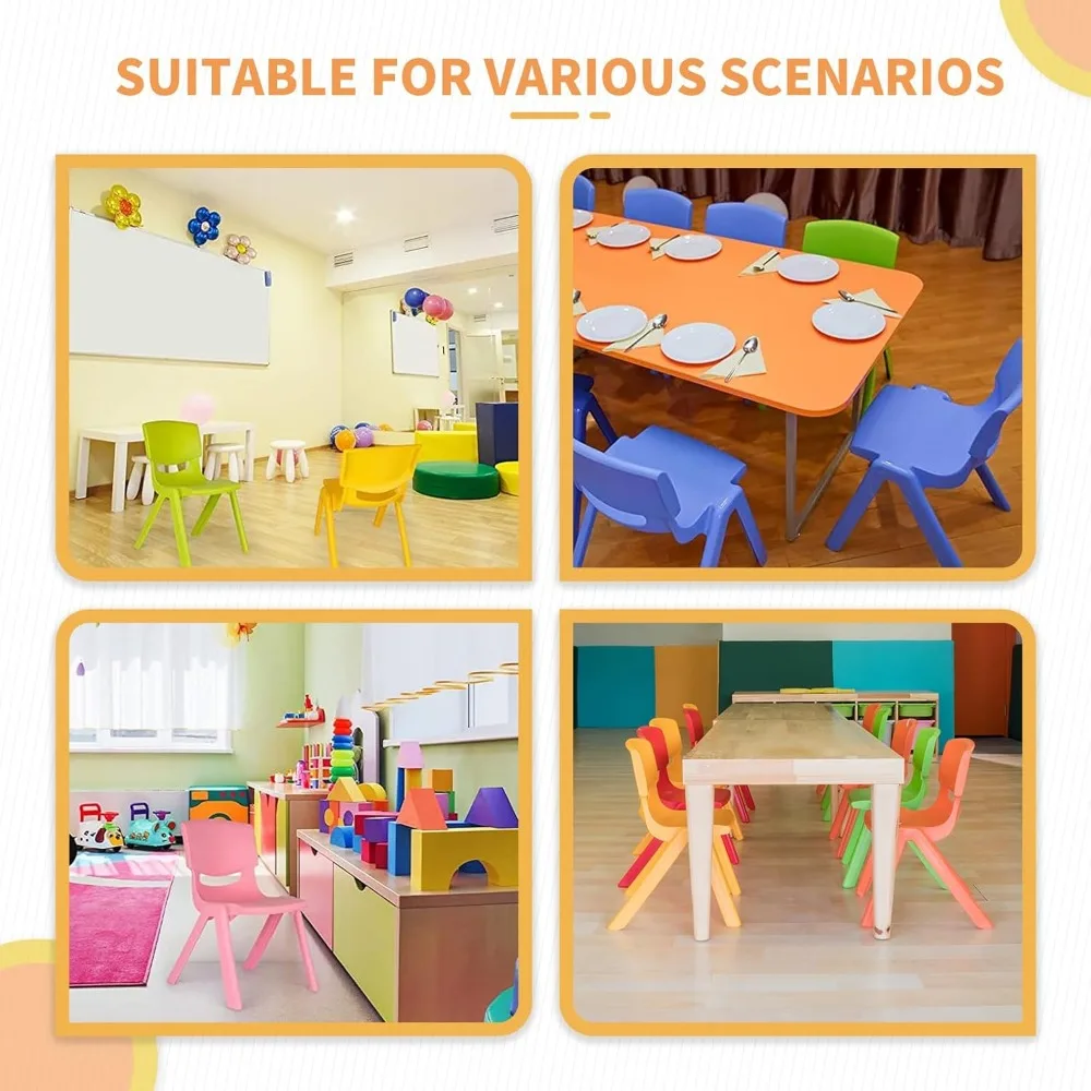 Sillas escolares apilables para niños pequeños, silla de plástico colorida con asiento de 12 pulgadas, asientos flexibles para el aula