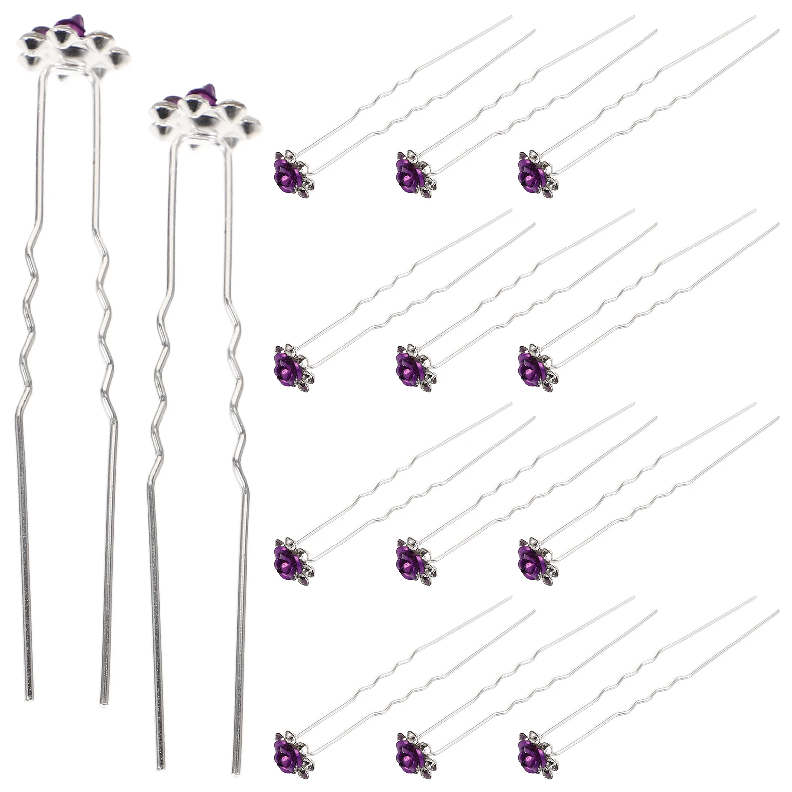 

20 Pcs Rhinestone Rose Clip Bride Hair Accessory Bridesmaid Wedding Pins Purple Flower for Accessories Miss
