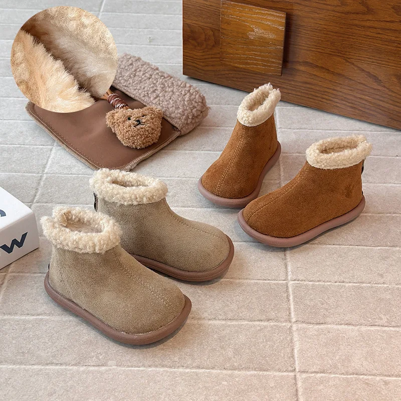 

Snow Boots Ankle Boots Flat shoes Cotton Solid color Fashion Winter Shoes For Girls Anti-slip Warm Brown Khaki Shoes Size 21-30