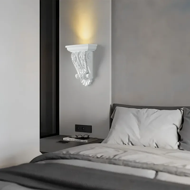 Vintage French Wall Lamp Cream Style Roman Relief Gypsum Sconce for Living Room Bedroom Dining Room Ambient Lighting Decor