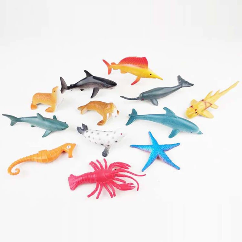 24Pcs Mini Simulation Trumpet Marine Animal Model Children's Cognitive Toy Underwater World DOLPHIN Lobster Shark Crab Model K59