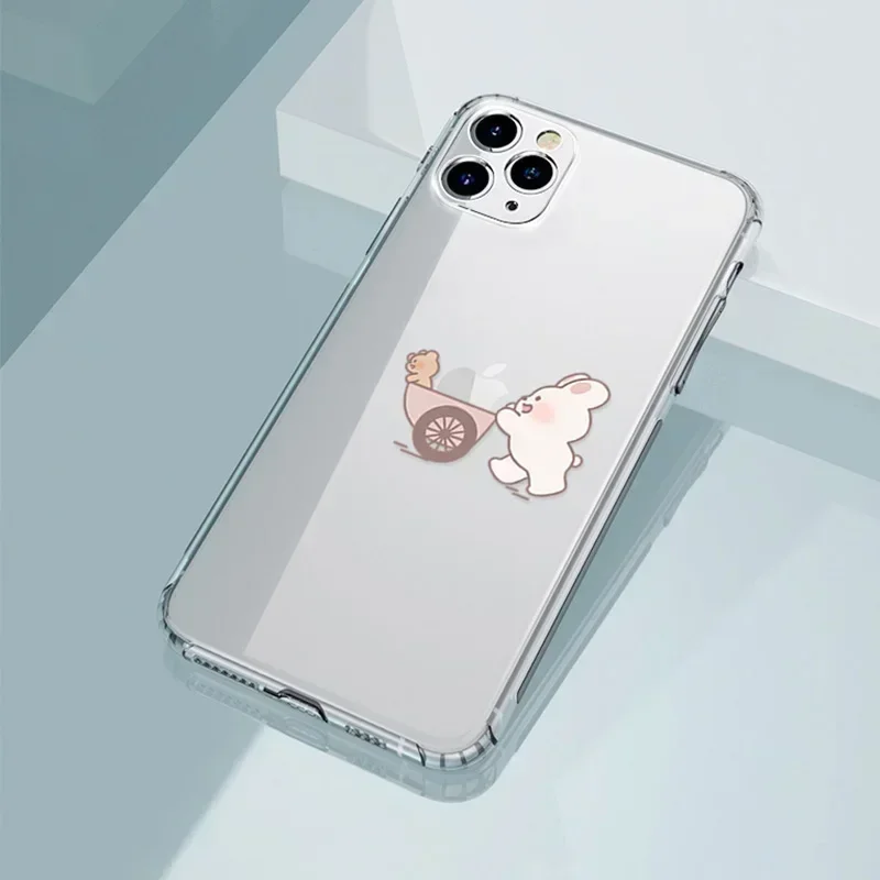 Funny Cute Bear Bunny Paired Couple Phone Case For iPhone 13 15 14 12 11 16 Pro Max 12 Mini XS XR SE 8 Plus Fundas Covers