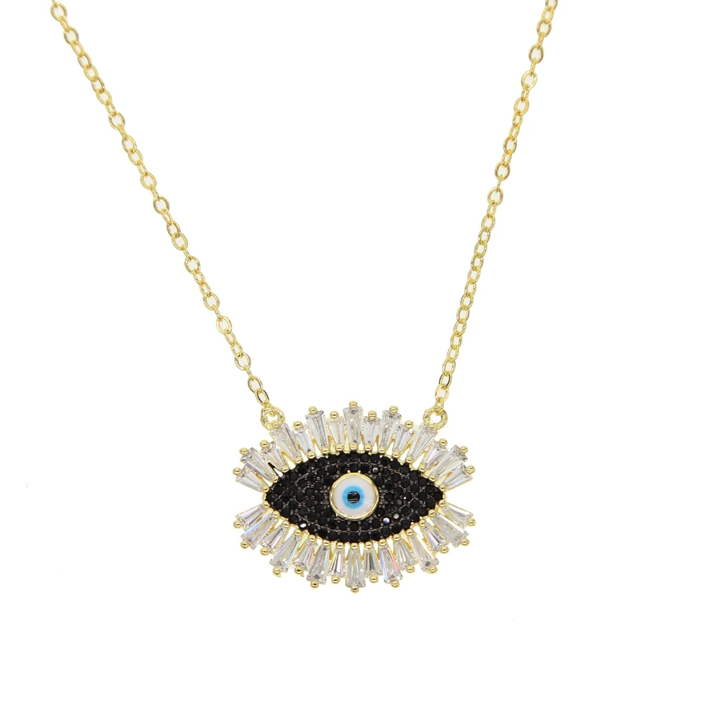 Factory Directly Price Gold Color White Black Cubic Zirconia Lucky Turkish Evil Eye Charm Necklace For Women