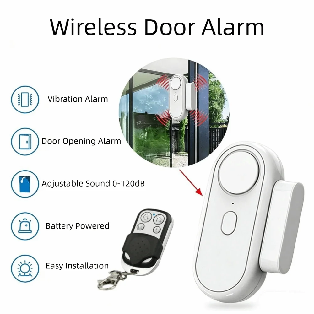 

Беспроводная дверная сигнализация с дистанционным управлением, двусторонняя клейкая лента, звуковой сигнал 120 дБ, сигнализация при открытии двери, 5 режимов, защита от взлома