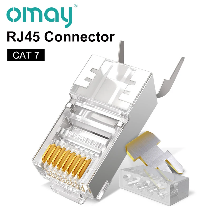 OMAY RJ45 Stecker Netzwerk Kabel 100 0M 10/50/100 stücke Schwalbenschwanz Cat7 Stecker Gold-überzogene geschirmt FTP 8P8C Crimp