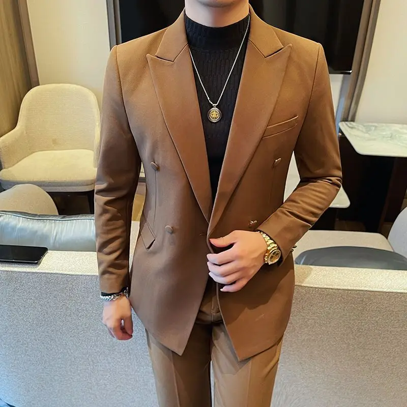 

Мужской двубортный костюм с лацканами-капюшоном, новинка 2025 года, для деловых встреч, официальных мероприятий, свадеб и повседневной носки, пиджак-блейзер
