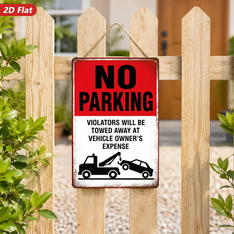 Metal Sign Wall Art, No Parking Sign - Vintage Style, Bold Lettering, Vehicle Towing Illustration, Home Decor, for Garage