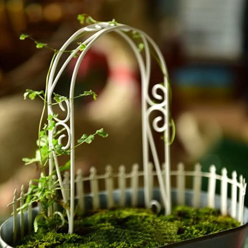 White Miniature Iron Arch 30*14cm Fairy Garden Decoration Dollhouse Plant Trellis Doll House Ornaments Scene Models