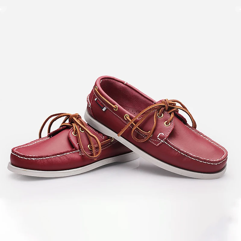 Genuine Leather Docksides Classic Boat Shoes Flats Loafers Shoes Unisex Handmade Shoes High Quality Lazy Mens Casual